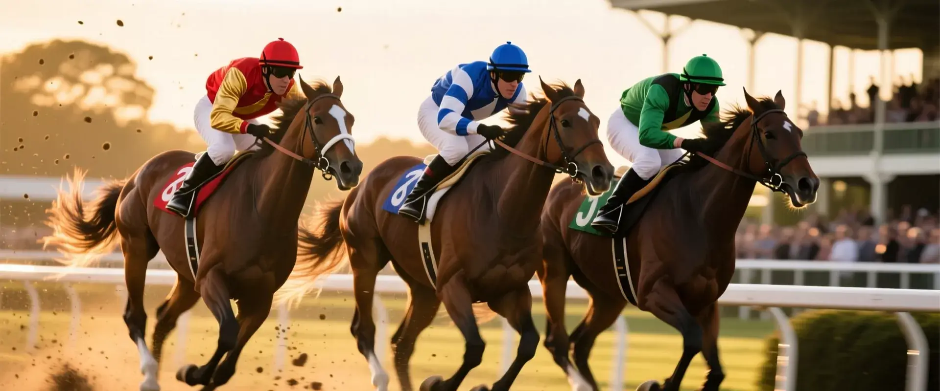 Carreras de caballos al atardecer