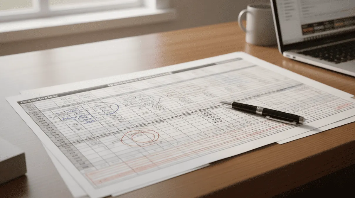 Mesa de trabajo con formularios de carreras marcados mostrando combinaciones de exactas y análisis de probabilidades