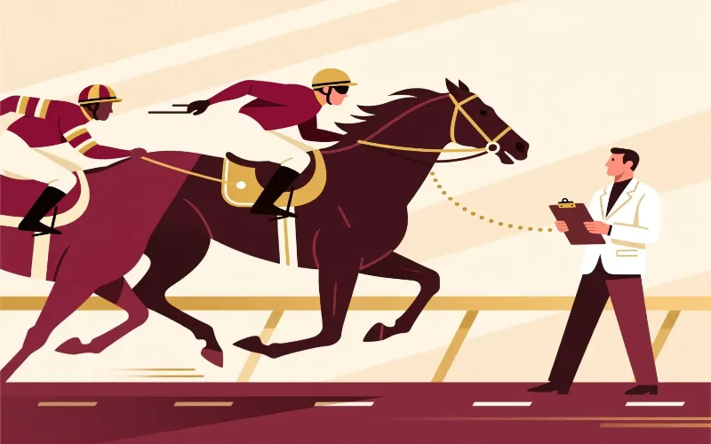 Ilustración del jockey y entrenador como factor humano clave en las carreras de caballos y su trabajo en equipo