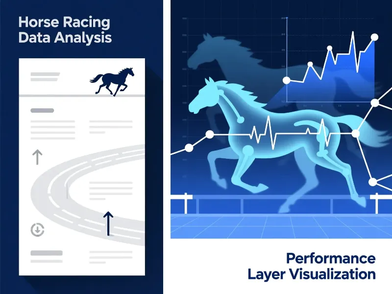 Ilustración de programa de carreras como radiografía revelando capas ocultas de datos y estadísticas hípicas