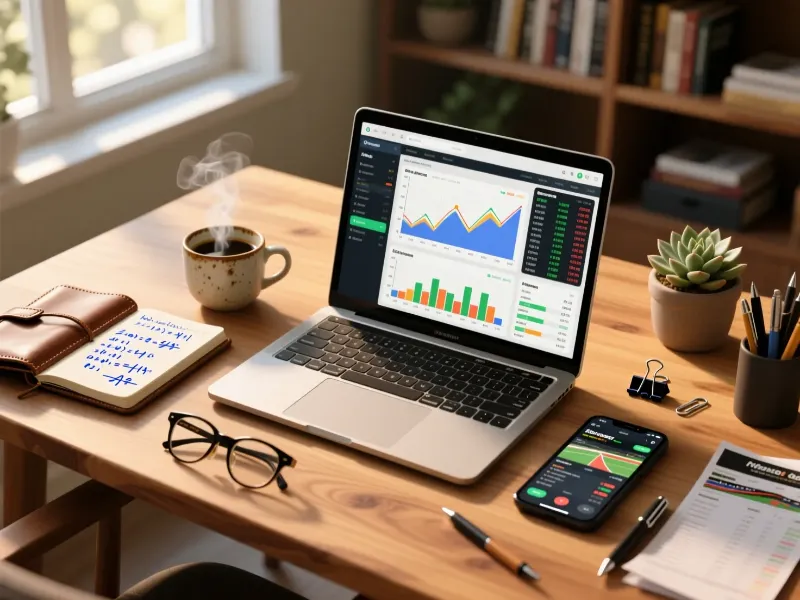 Escritorio organizado con laptop mostrando hoja de cálculo de registro de apuestas hípicas y análisis de datos