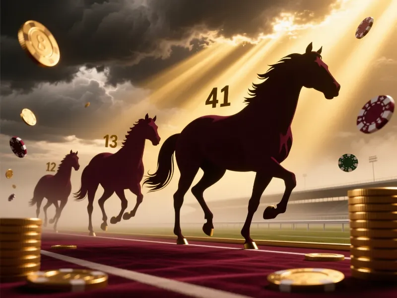 Representación visual de superfecta con cuatro caballos en orden de llegada para apuestas de alto riesgo y recompensa