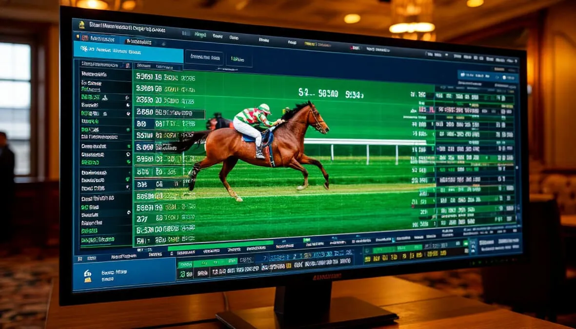 Pantalla de software de trading para apuestas hípicas mostrando ladder de cuotas y herramientas de ejecución rápida